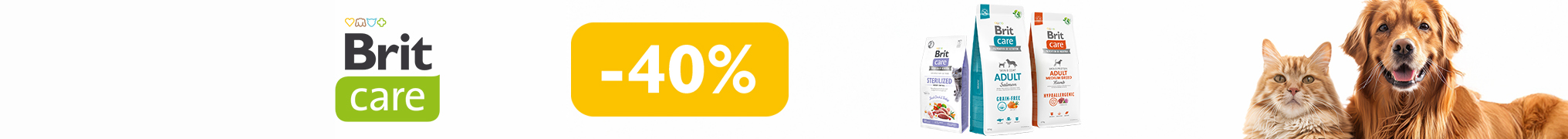 Знижка до 40% на корм та ласощі для чотирилапих ТМ Brit Care!
