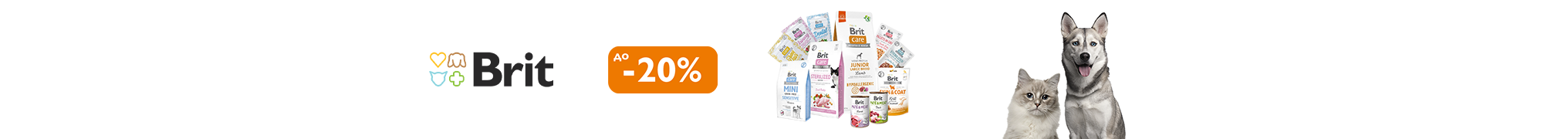 Знижка до 20% на корм та ласощі для чотирилапих ТМ Brit Care!