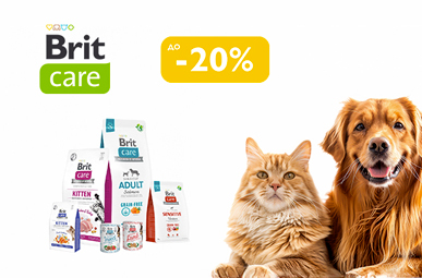 Знижка до 20% на корм та ласощі для чотирилапих ТМ Brit Care!