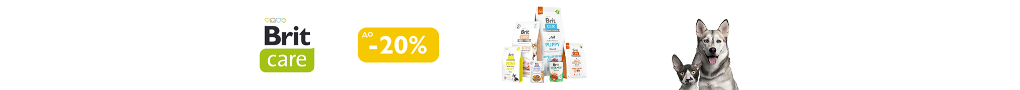 Знижка до 20% на корм та ласощі для чотирилапих ТМ Brit Care!