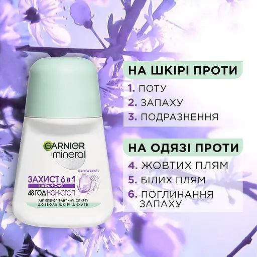Антиперспірант Garnier Mineral Захист 6в1 Весняна свіжість кульковий 50 млфото3