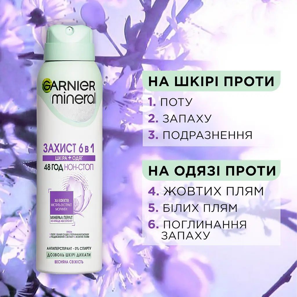Антиперспірант Garnier Mineral Захист 6в1 Весняна свіжість спрей 150млфото3
