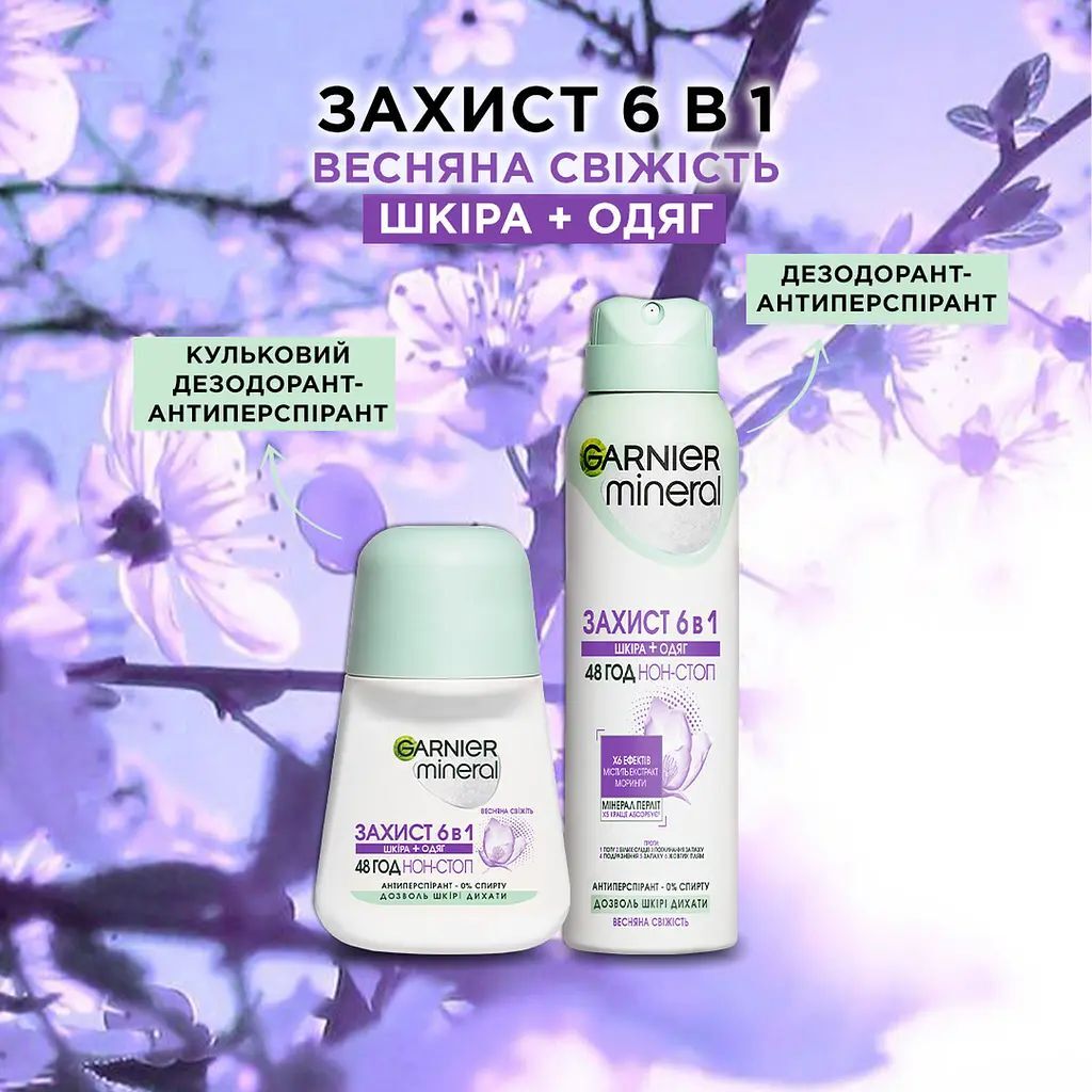 Антиперспірант Garnier Mineral Захист 6в1 Весняна свіжість спрей 150млфото5