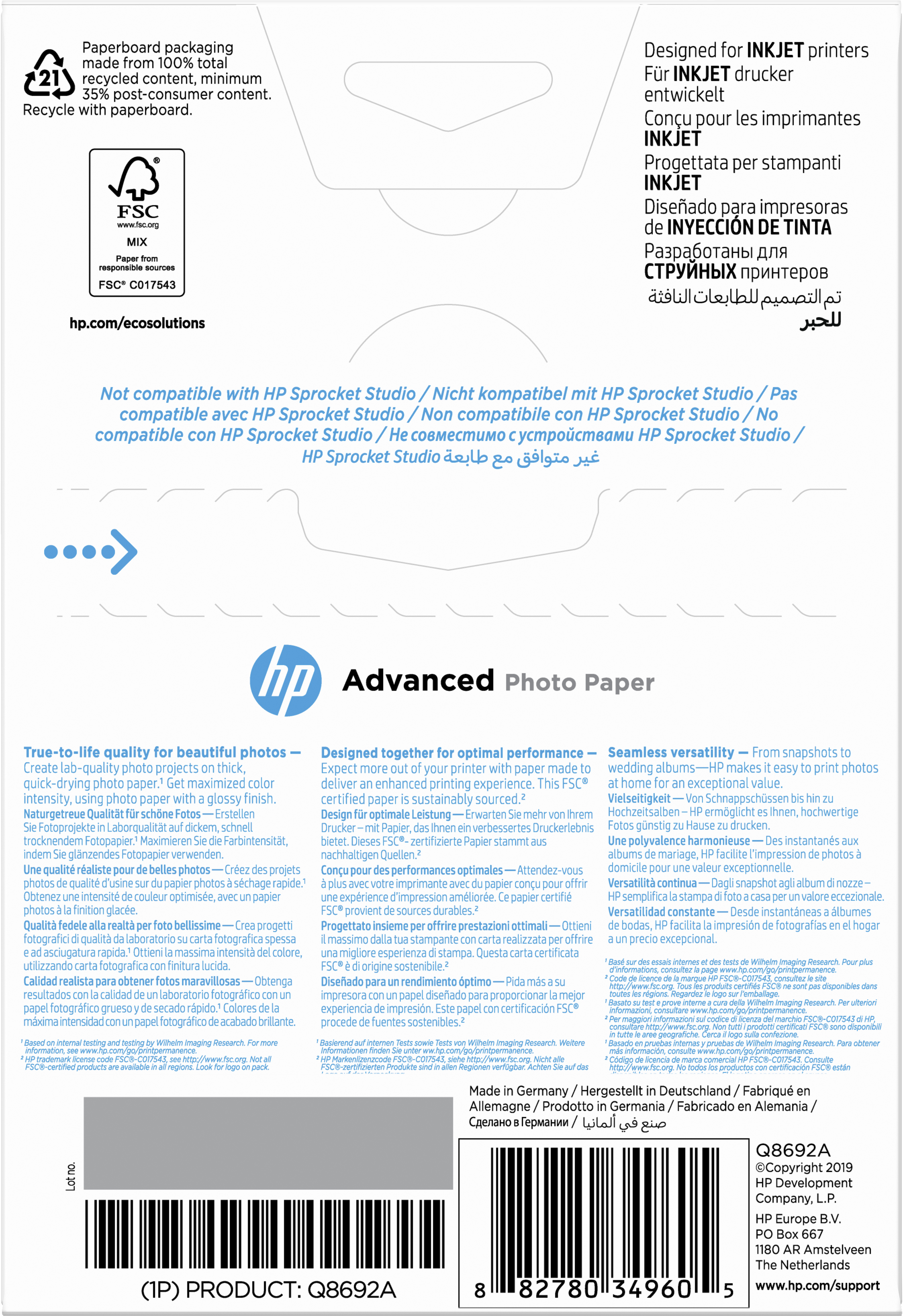 Фотобумага HP Advanced Glossy Photo Paper 10 х 15 100 л (Q8692A) фото 3