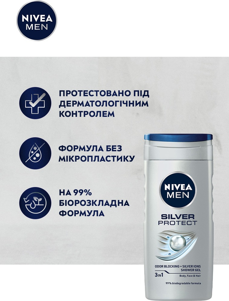 Гель для душа Nivea Men Серебряная защита с ионами серебра 250мл фото 6