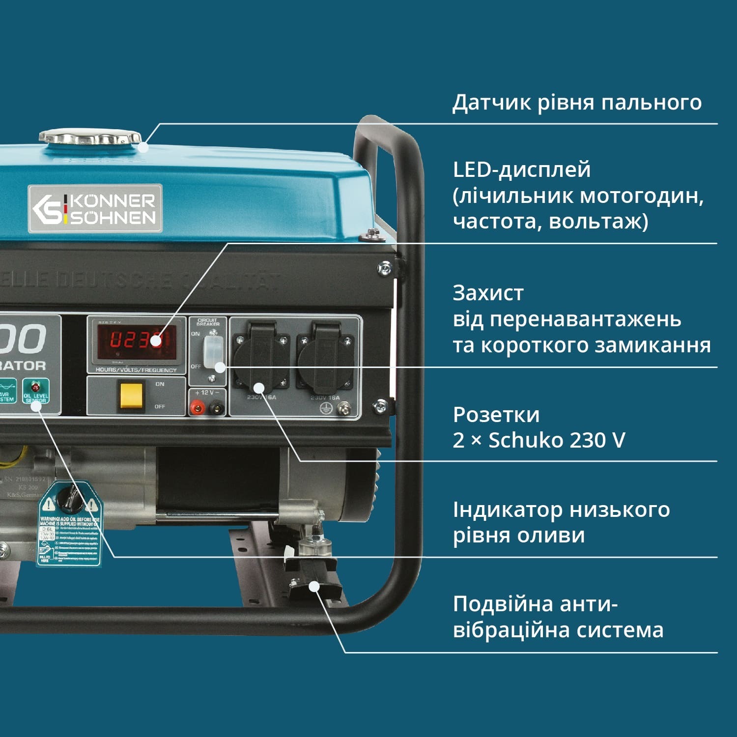 Генератор бензиновый Konner&Sohnen KS 3000E, 230В, 3.0кВт (KS3000E) фото 5