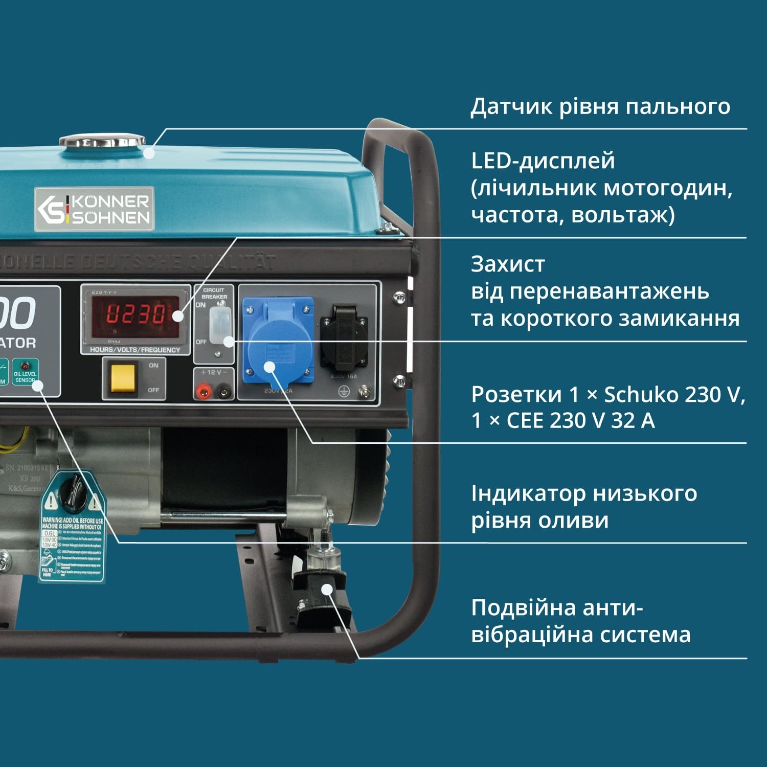 Генератор бензиновый Konner&Sohnen KS 7000 фото 7