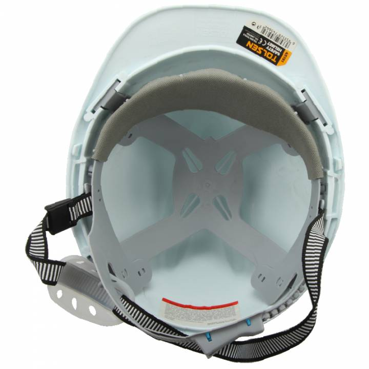 Каска захисна Tolsen, пластик поліпропілен РР, пряжка для регулювання, навушники, білийфото