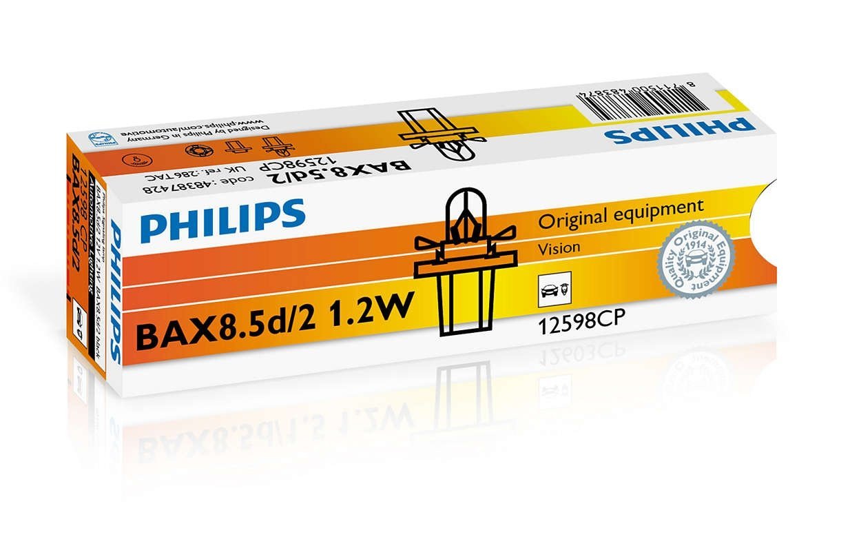 Лампа розжарювання Philips BAX 8.5d/2 Black, 10шт/картон (12598CP)фото2