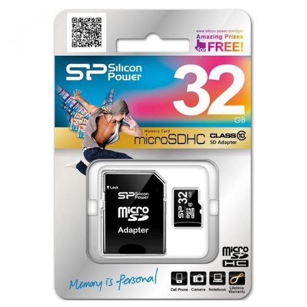 Карта памяти Silicon Power microSDHC 32GB Class 10 R40MB/s + SD-адаптер фото 2