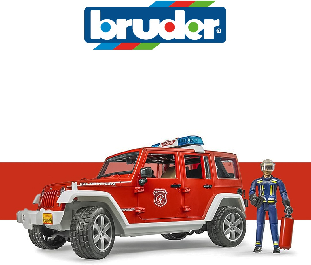 Джип пожарный BRUDER 1:16 Wrangler Unlimited Rubicon + фигурка пожарника (2528) фото 