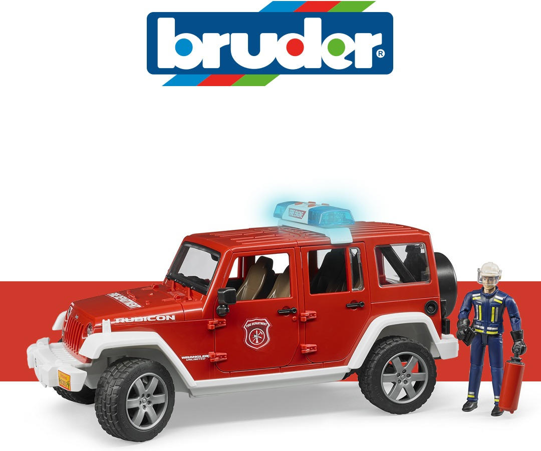 Джип пожарный BRUDER 1:16 Wrangler Unlimited Rubicon + фигурка пожарника (2528) фото 