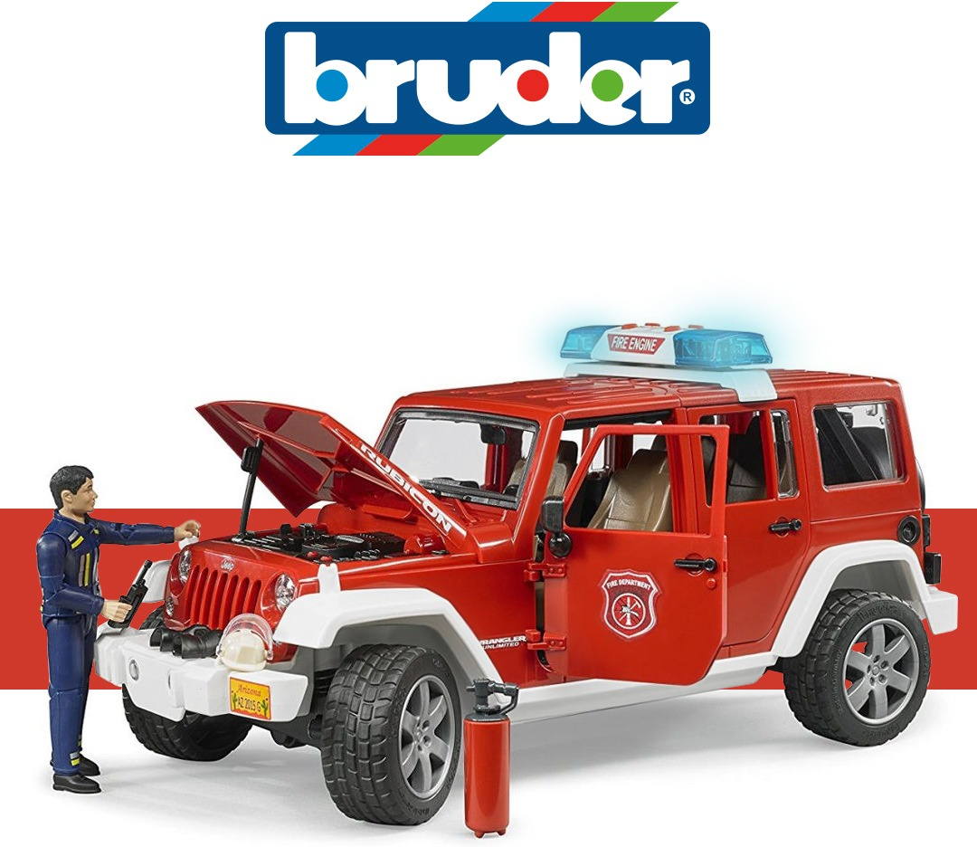 Джип пожарный BRUDER 1:16 Wrangler Unlimited Rubicon + фигурка пожарника (2528) фото 
