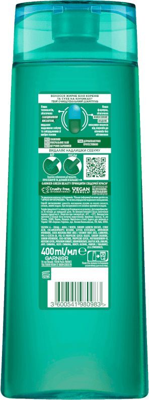 Шампунь Garnier Fructis Кокосовий Баланс для волосся жирного біля коренів та сухого на кінчиках 400млфото