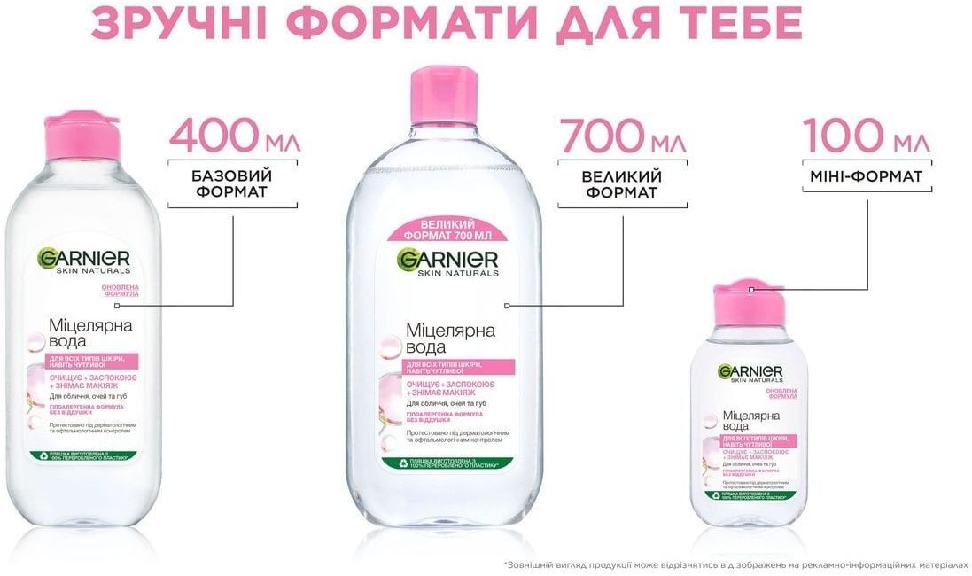 Міцелярна вода Garnier Skin Naturals Для очищення всіх типів шкіри обличчя 700млфото6