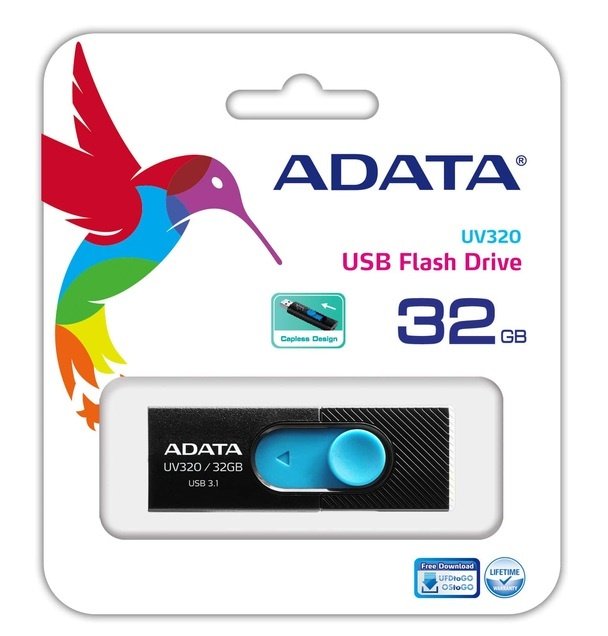 Накопитель USB 3.1 ADATA UV320 32GB Black/Blue (AUV320-32G-RBKBL) фото3