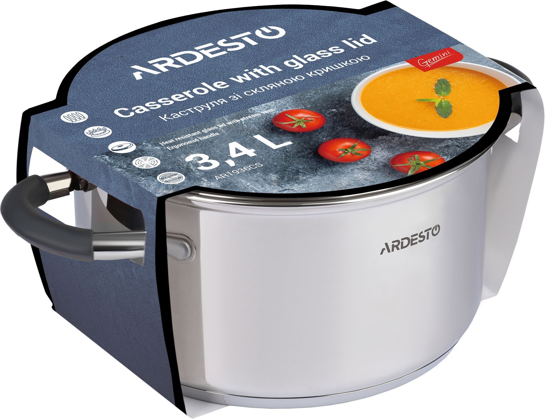 Кастрюля Ardesto Gemini Salerno, 3.4л, серые ручки с силиконом, нержавеющая сталь (AR1936CS) фото 4