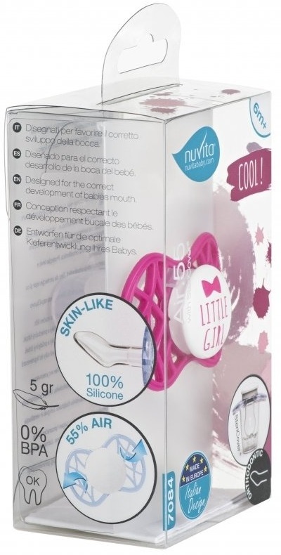 Пустышка ортодонтическая Nuvita NV7084 Air55 Cool 6m+ "LITTLE GIRL" ярко-розовая (NV7084SI) фото 