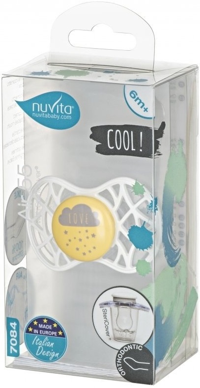 Пустышка ортодонтическая Nuvita NV7084 Air55 Cool 6m+ "LOVE" желто-серая (NV7084SC) фото 2