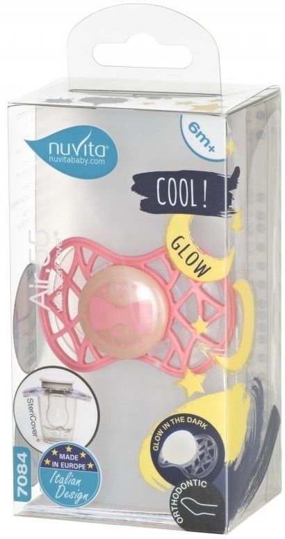 Пустышка ортодонтическая Nuvita NV7084 Air55 Cool 6m+ "бант" светящаяся в темноте, розовая (NV7084GF) фото 2