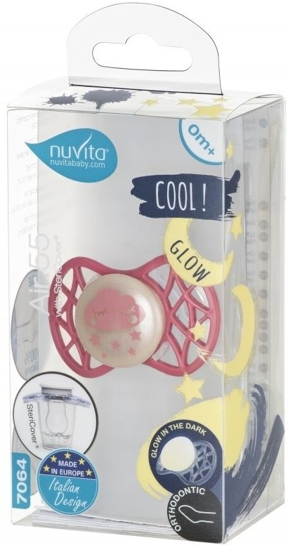 Пустышка ортодонтическая NV7064 Air55 Cool 0m+ "тучка" светящаяся в темноте, цвета "пряное яблоко" (NV7064GSA) фото 