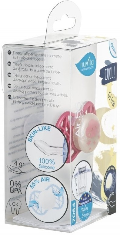 Пустышка ортодонтическая NV7064 Air55 Cool 0m+ "тучка" светящаяся в темноте, цвета "пряное яблоко" (NV7064GSA) фото 