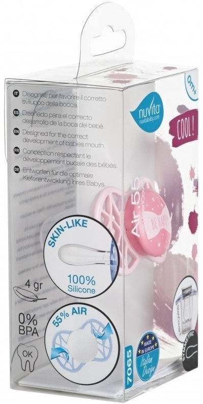 Пустышка симметрическая Nuvita NV7065 Air55 Cool 0m+ "BE HAPPY" цвета "розовый кварц" (NV7065RQ) фото 
