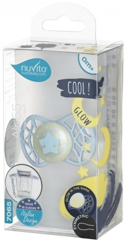 Пустышка симметрическая Nuvita NV7065 Air55 Cool 0m+ "звезда" светящаяся в темноте, аквамариновая (NV7065GA) фото 
