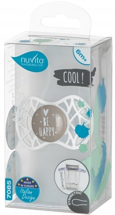 Пустышка симметрическая Nuvita NV7085 Air55 Cool 6m+ "BE HAPPY" жемчужно-серая (NV7085PG) фото 