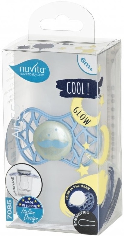 Пустышка симметрическая Nuvita NV7085 Air55 Cool 6m+ "усы" светящаяся в темноте, голубая (NV7085GDB) фото 2