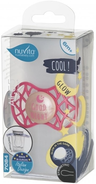 Пустышка симметрическая Nuvita NV7085 Air55 Cool 6m+ "GOOD NIGHT" светящаяся в темноте, цвета марсала (NV7085GM) фото 