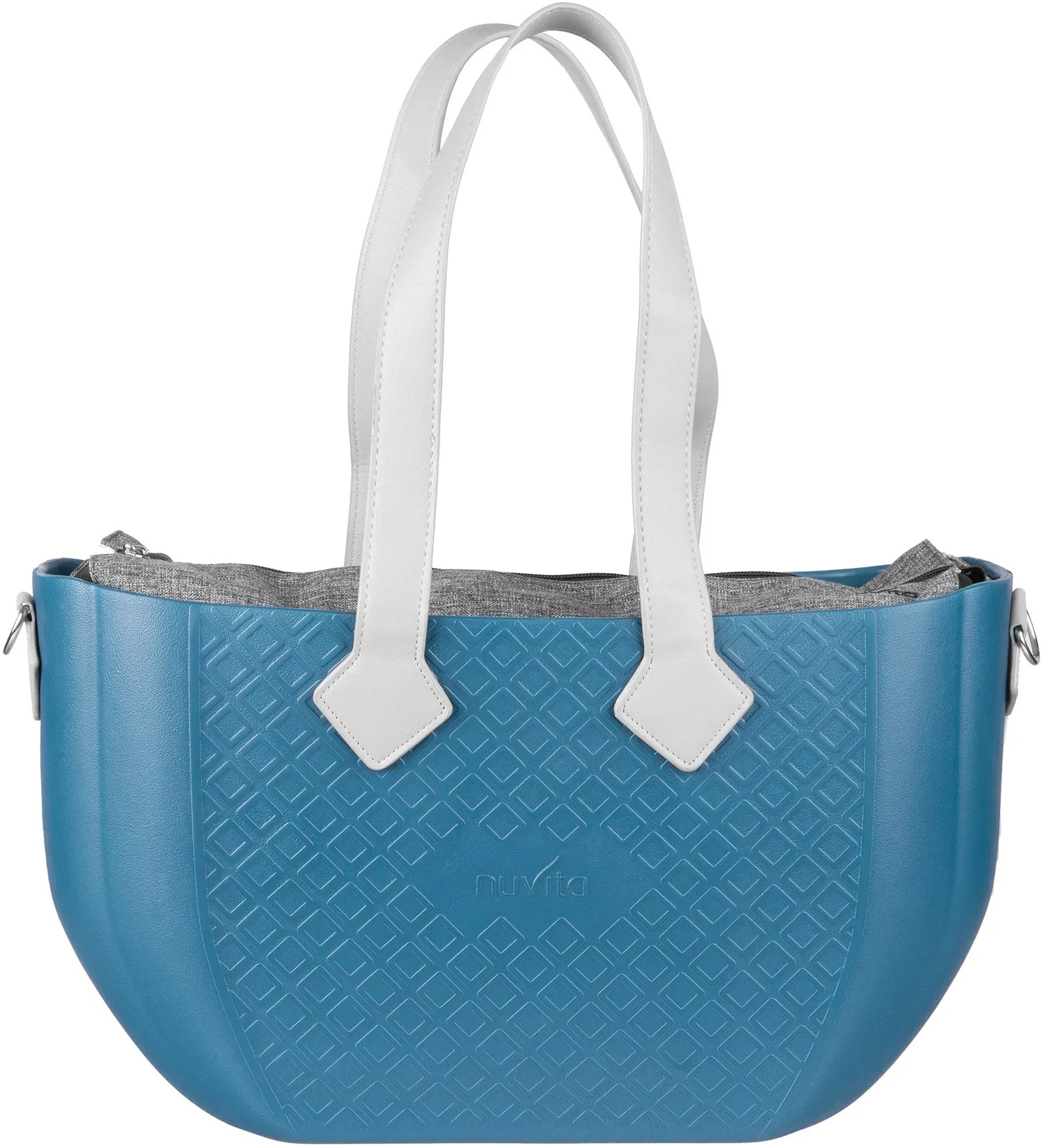 Сумка MyMia синий корпус/ серая подкладка/ набор (ручки, фиксаторы, ремни на коляску) эко-кожа фото 2