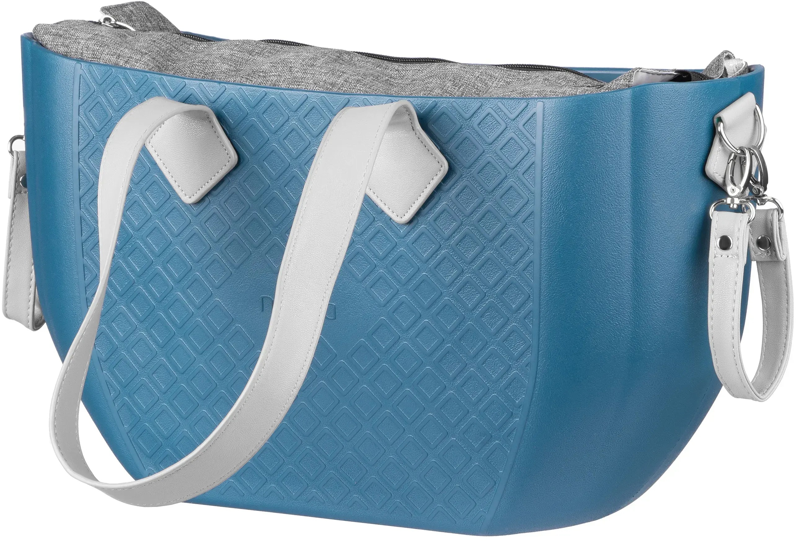 Сумка MyMia синий корпус/ серая подкладка/ набор (ручки, фиксаторы, ремни на коляску) эко-кожа фото 4