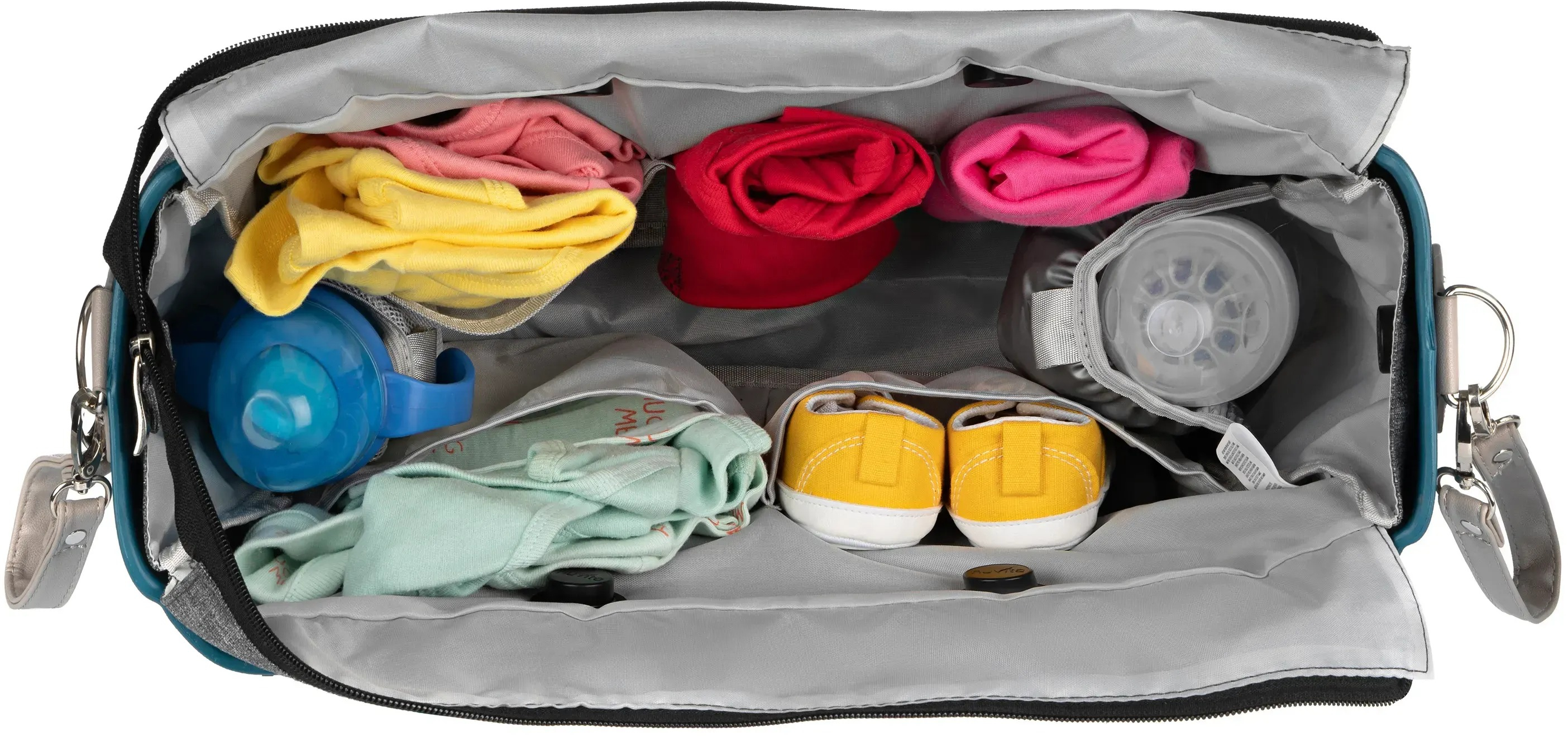 Сумка MyMia синий корпус/ серая подкладка/ набор (ручки, фиксаторы, ремни на коляску) эко-кожа фото 7