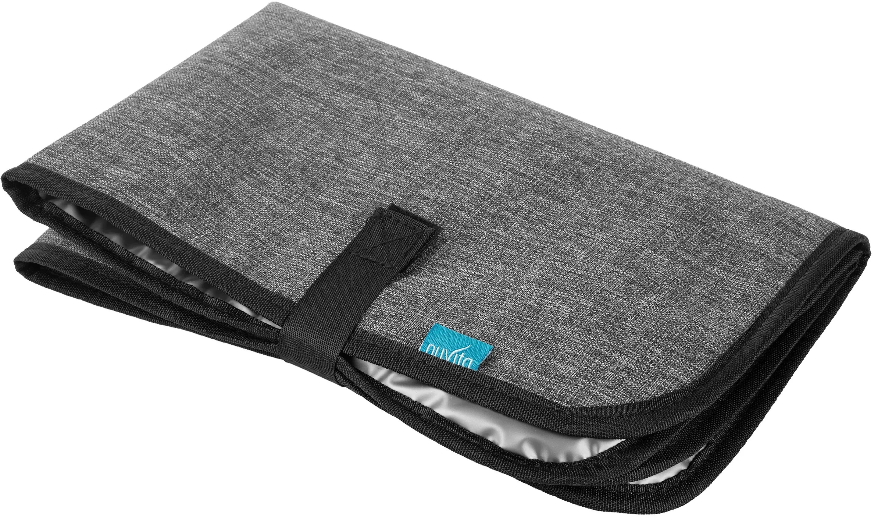 Сумка MyMia синий корпус/ серая подклалка/ черные кожаные ручки, фиксаторы, ремни на коляску фото 