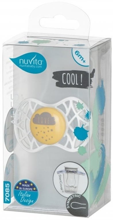 Пустышка симметрическая Nuvita NV7085 Air55 Cool 6m+ "LOVE" желто-серая (NV7085SC) фото 