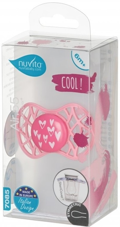 Пустышка симметрическая Nuvita NV7085 Air55 Cool 6m+ "сердечки" розовая (NV7085PY) фото 