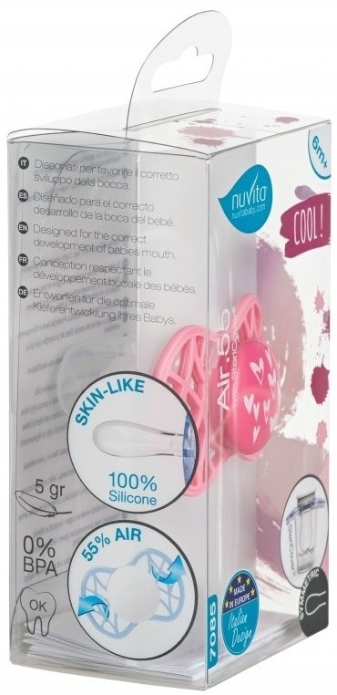 Пустышка симметрическая Nuvita NV7085 Air55 Cool 6m+ "сердечки" розовая (NV7085PY) фото 