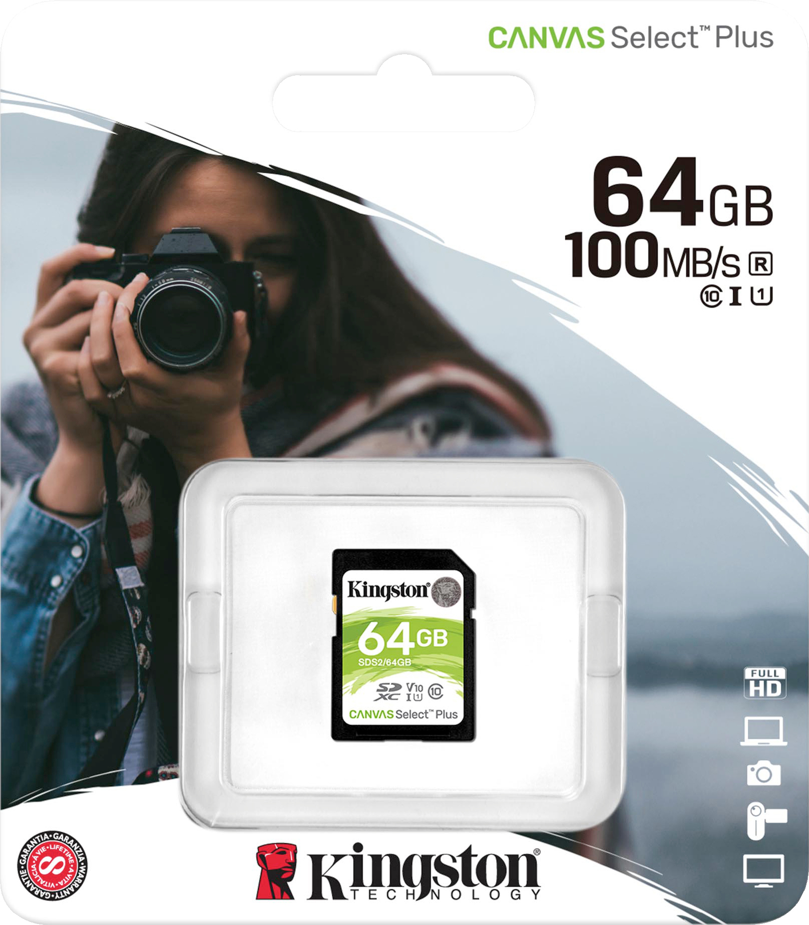 Карта памяти Kingston SDXC 64GB C10 UHS-I R100MB/s (SDS2/64GB) фото 
