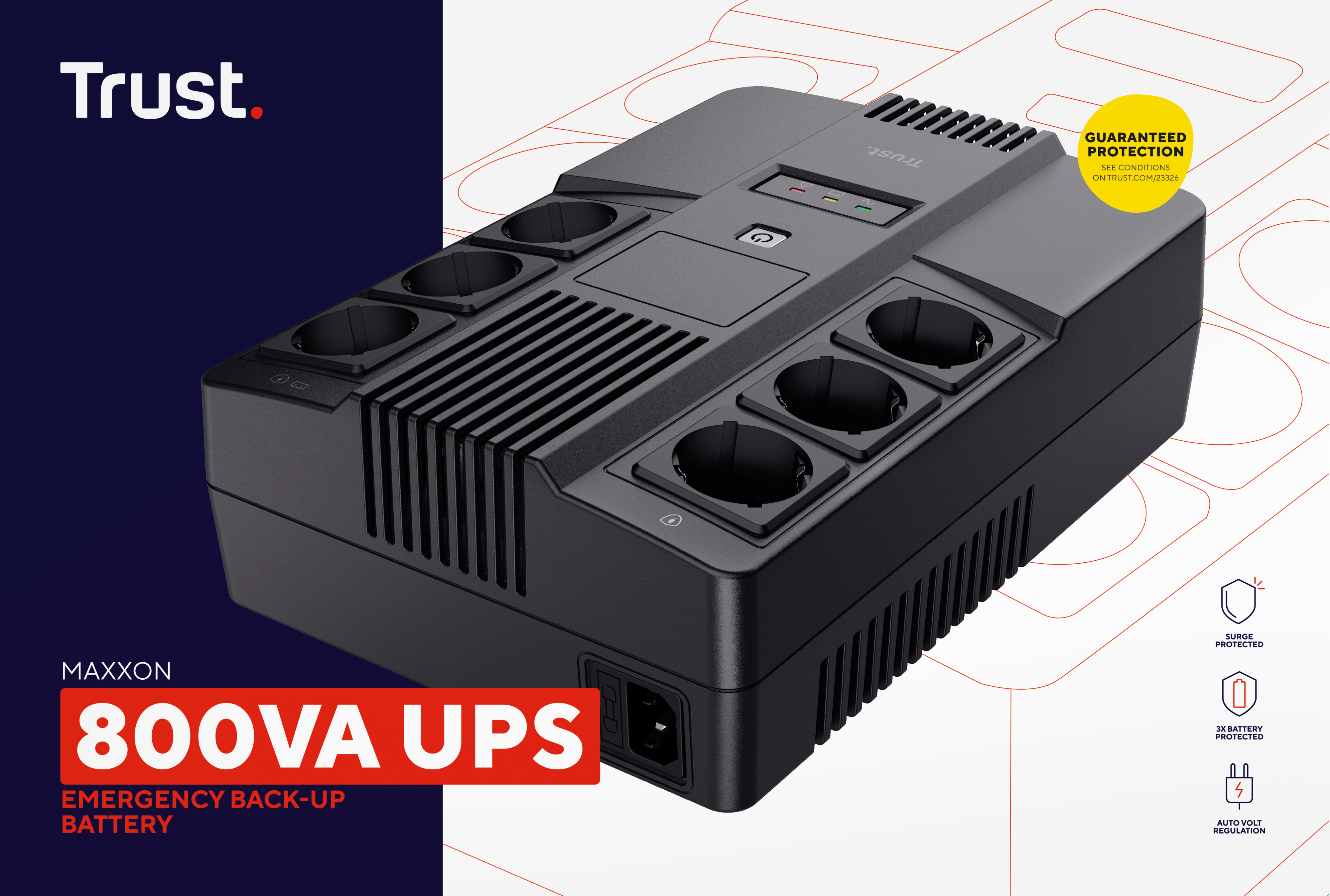  ДБЖ Trust Maxxon 800VA UPS with 6 standard wall power outlets BLACK (23326_TRUST) фото4
