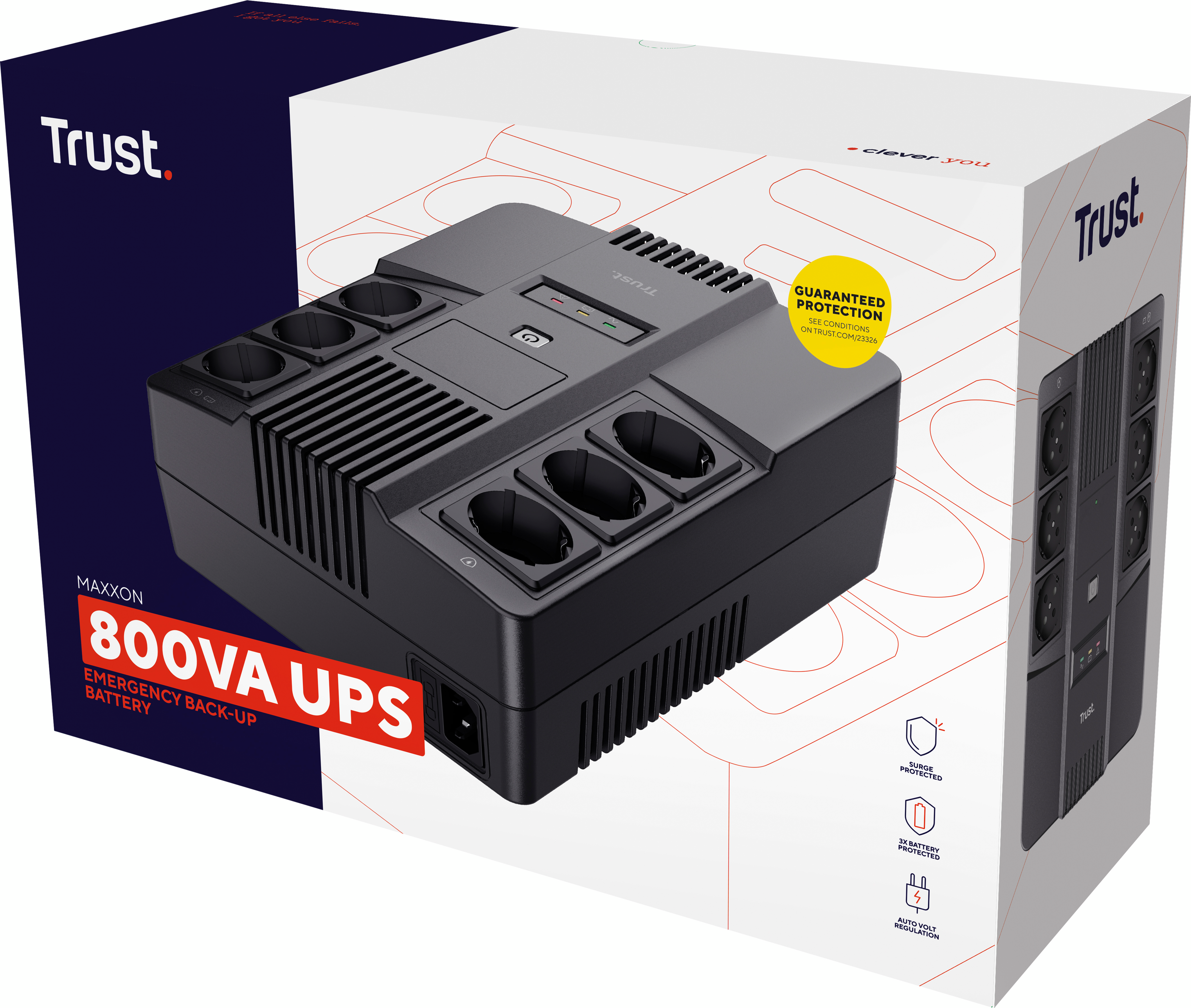  ДБЖ Trust Maxxon 800VA UPS with 6 standard wall power outlets BLACK (23326_TRUST) фото5
