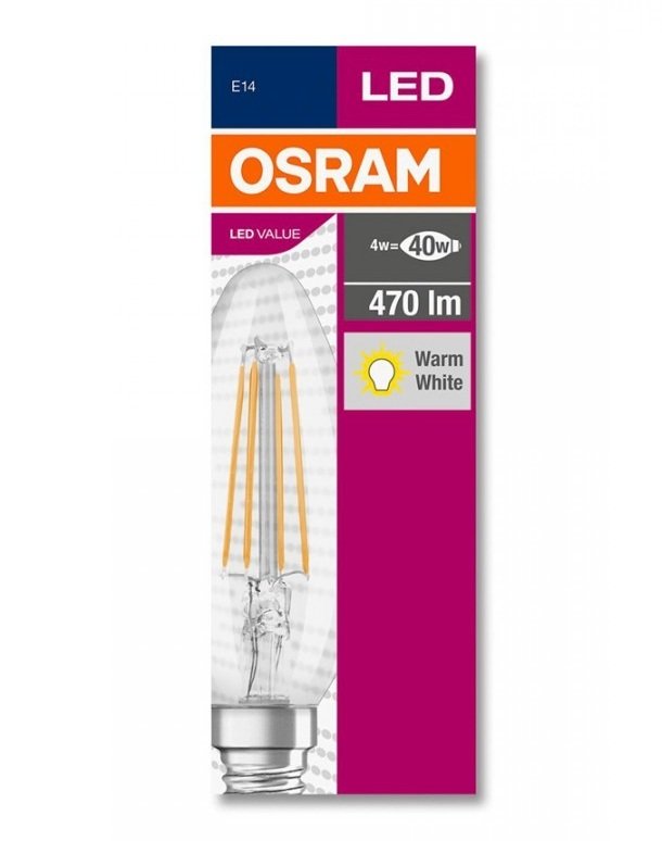 Лампа светодиодная OSRAM LED Value FILAMENT B40 4W (470Lm) 2700K E14 фото 3