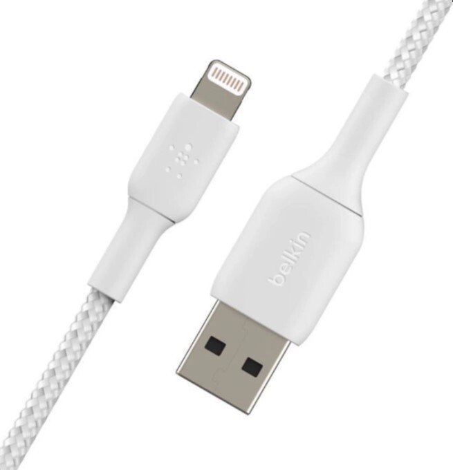Кабель Belkin USB-A – Lightning, BRAIDED, 1m, white (CAA002BT1MWH)фото3