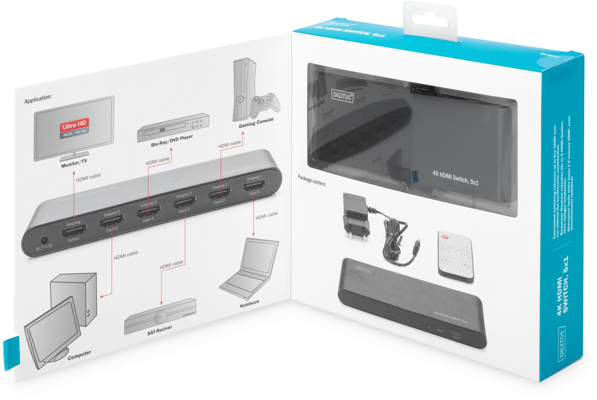 Видеокоммутатор DIGITUS UHD HDMI (INx5 - OUTx1), 4K (DS-45317) фото 5