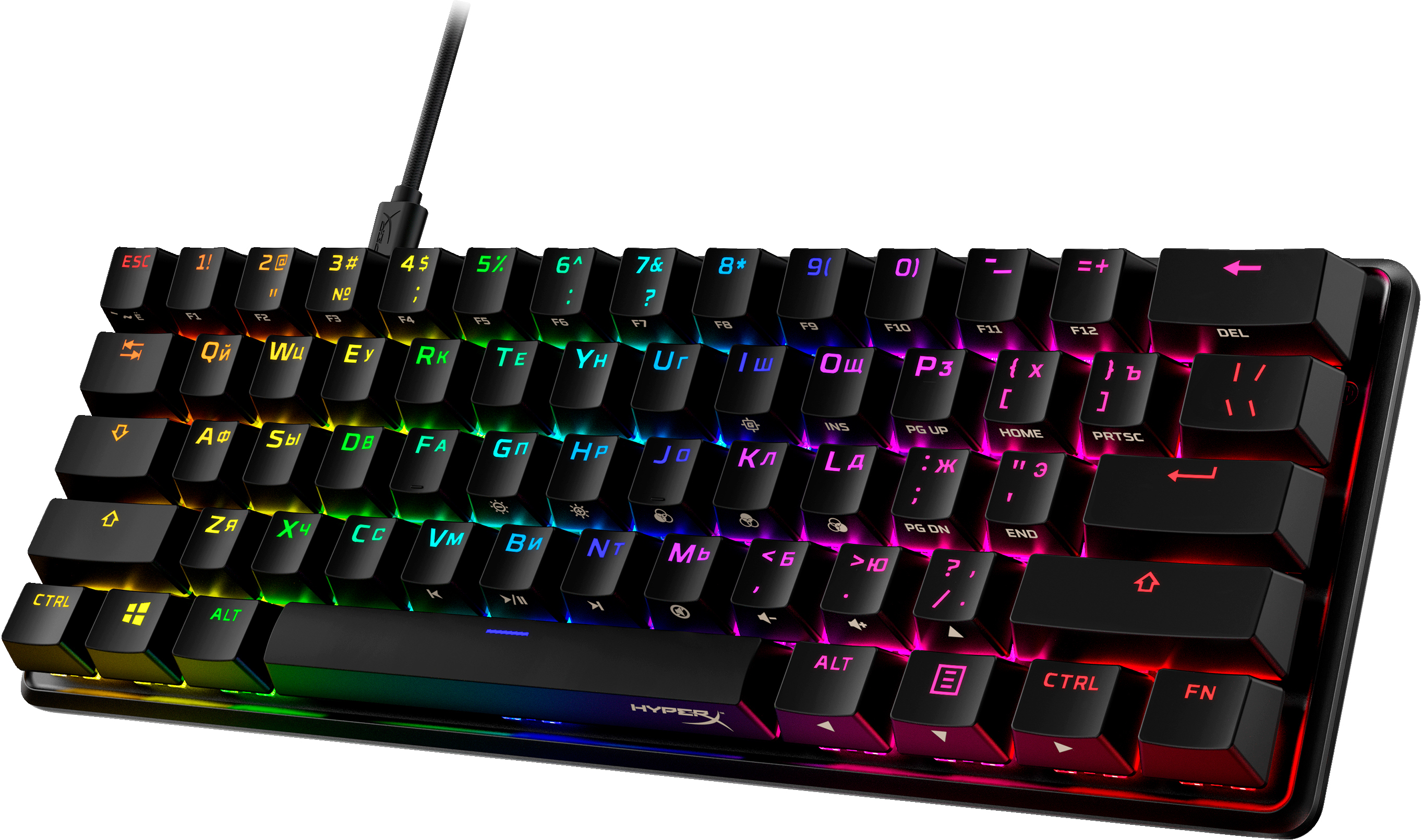 Ігрова клавіатура HyperX Alloy Origins 60 Red USB RGB ENG/RU/UA, Black (4P5N0AA)фото3