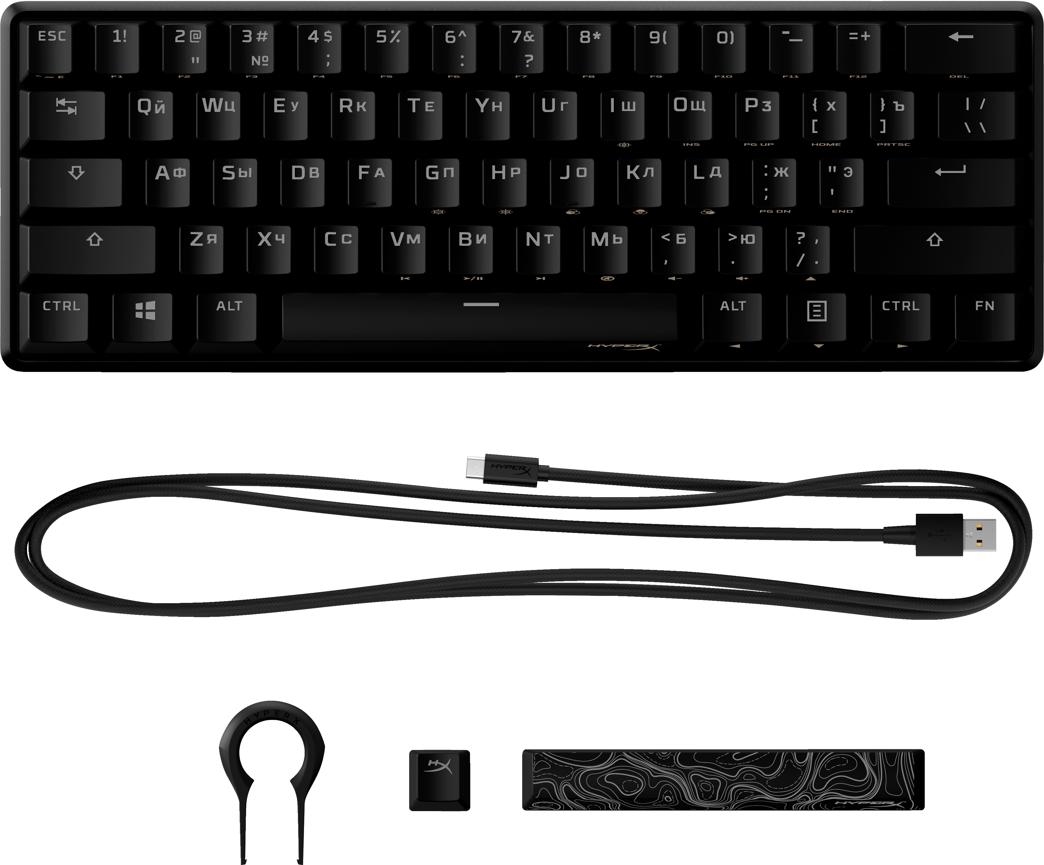 Ігрова клавіатура HyperX Alloy Origins 60 Red USB RGB ENG/RU/UA, Black (4P5N0AA)фото6