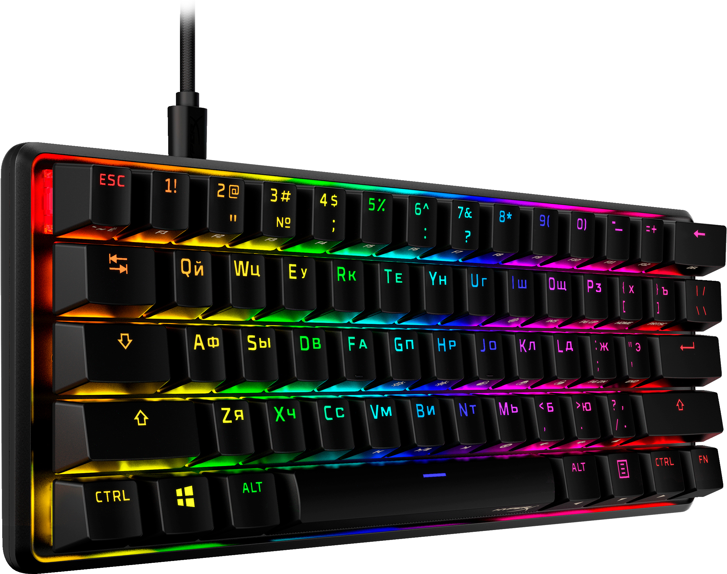 Ігрова клавіатура HyperX Alloy Origins 60 Red USB RGB ENG/RU/UA, Black (4P5N0AA)фото2