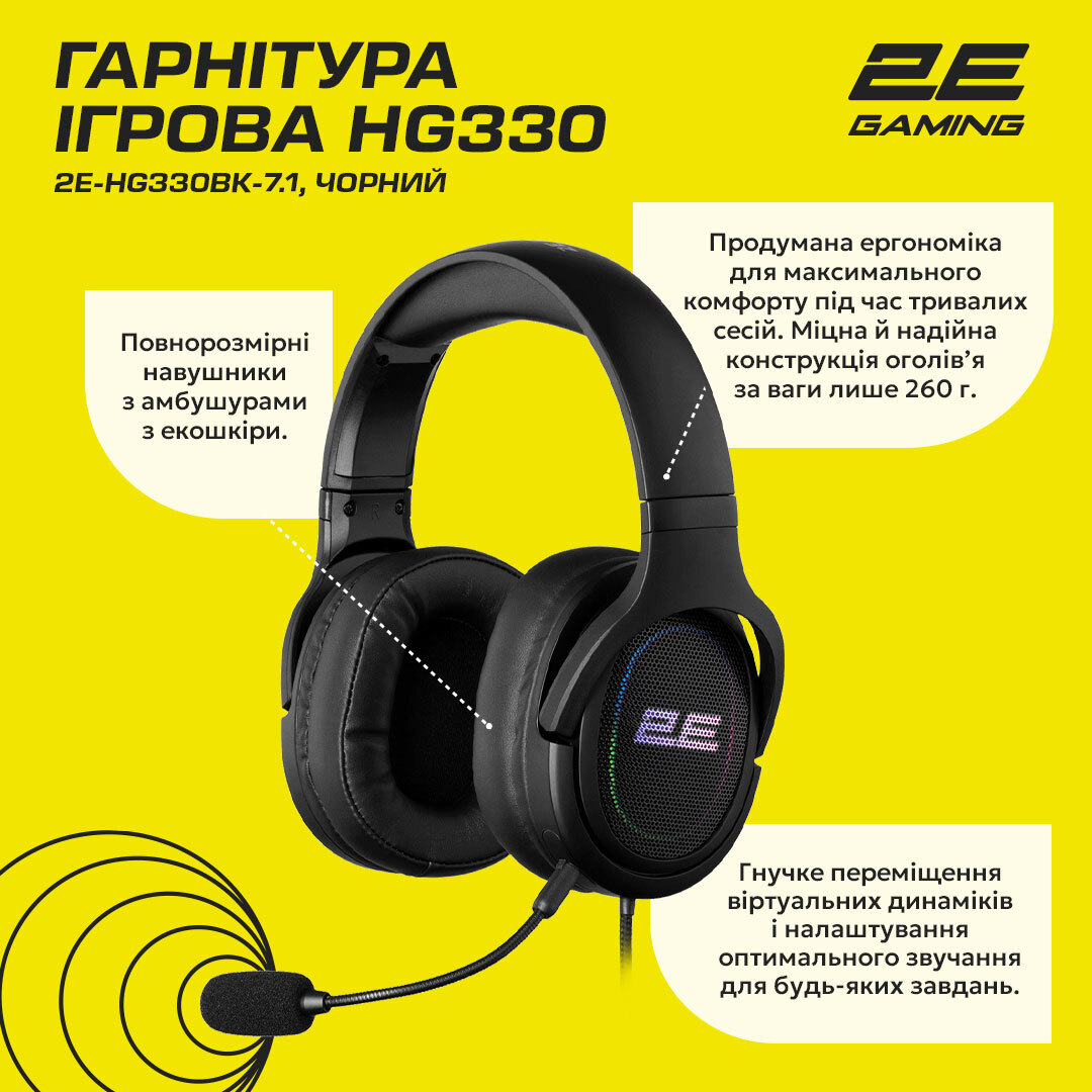 Ігрова гарнітура 2E Gaming HG330 RGB USB 7.1 Blackфото12