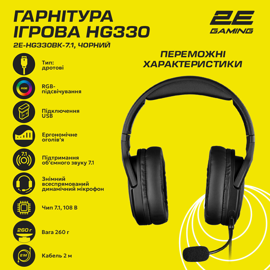 Ігрова гарнітура 2E Gaming HG330 RGB USB 7.1 Blackфото15