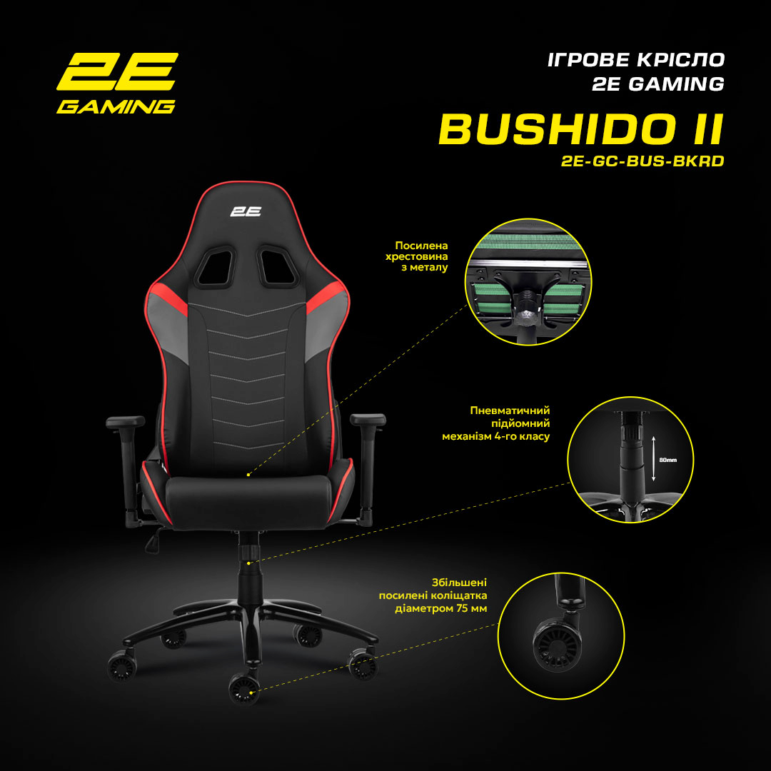 Кресло игровое 2E Gaming BUSHIDO II Black/Red фото 17